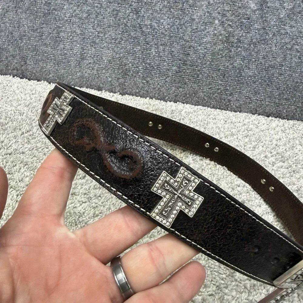 Nacona leather belt‎ w/ cross buckle  men's size 38 western cowboy